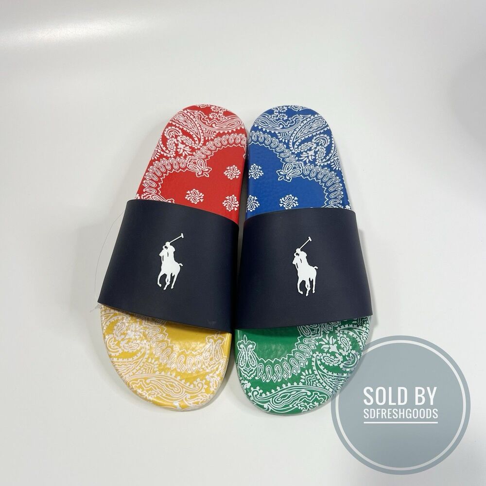 Polo Ralph Lauren Bandana Patchwork Print Slide Sandals Multicolor Size 12